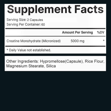 Micronized Creatine - Enhance Muscle Endurance and Improve Athletic Performance - 120 Capsules